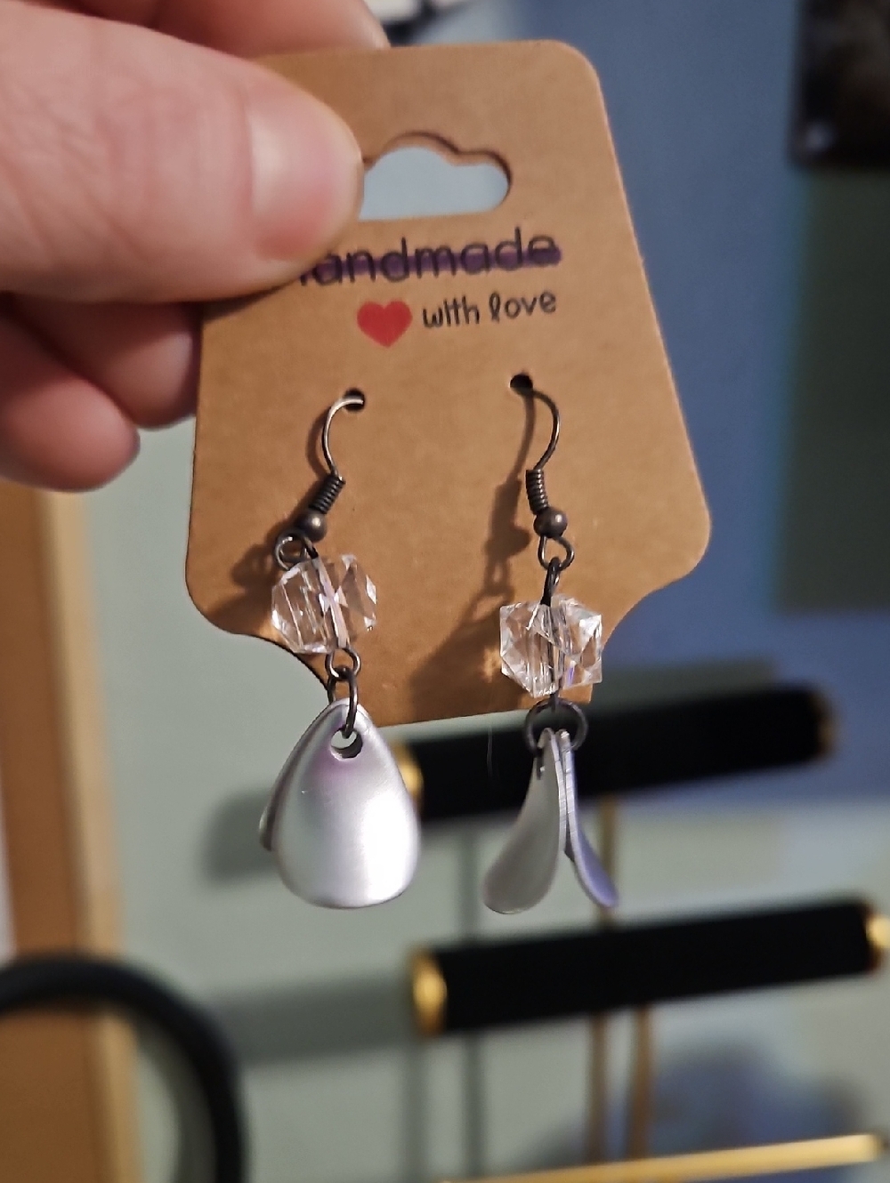 Silver-Tone Dangle Earrings with Clear Crystal Accent